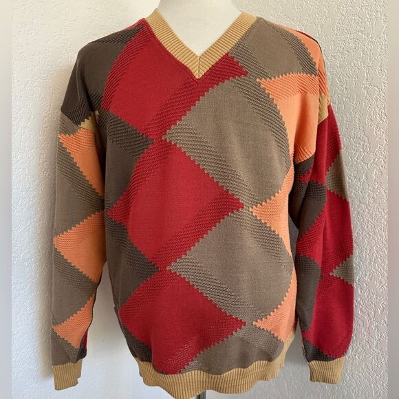Vintage Tundra 80s Sweater V-Neck 100% Cotton Coogie Dad Grandpa Sweater Size M - Picture 1 of 9